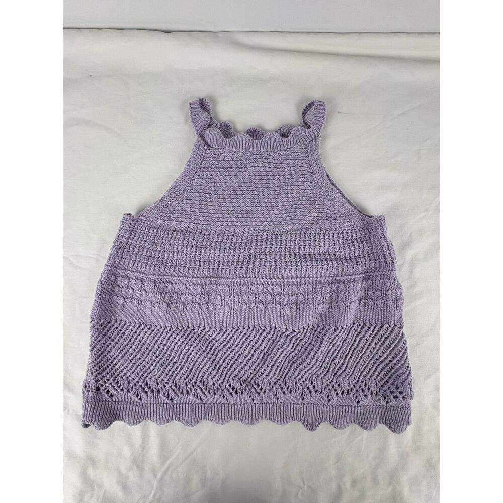 Old Navy XL Lavender Crochet Knit Tank Top Ruffle Scallop Boho 100% Cotton